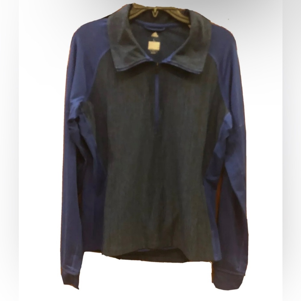 $60 ADIDAS Womens Performer Baseline ClimaLite Royal Blue Heather 1/4 Zip Top L